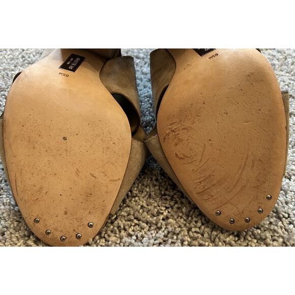 Lafayette 148 Covell Sandals Sz 6.5 Neutral Beige Suede Leather Slingback Heels - Picture 10 of 13